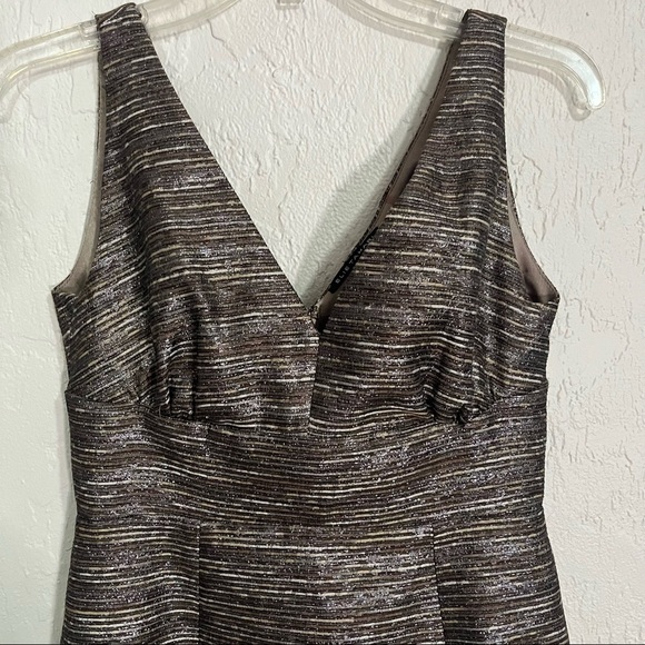 ELIE Tahari Brown/Silver Metallic Cocktail Dress Size 0 - Picture 4 of 11